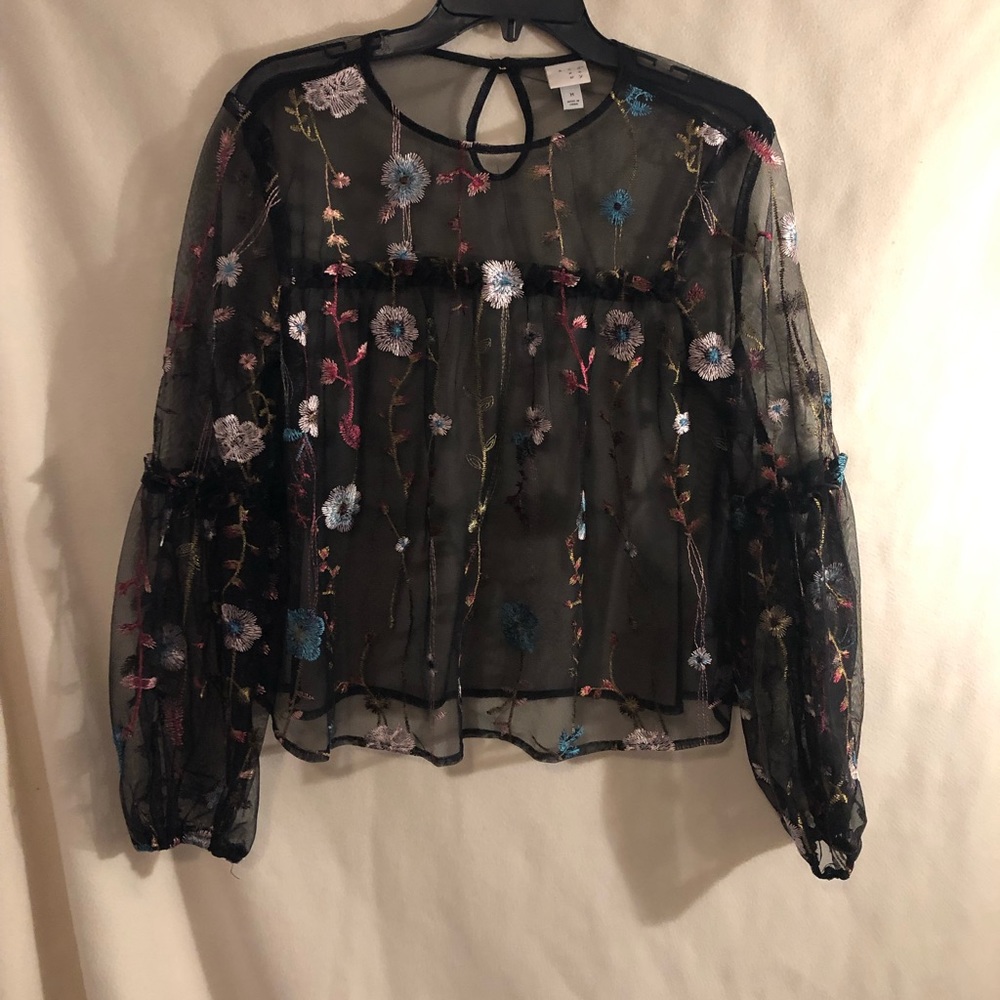 A New Day sheer black embroidered blouse